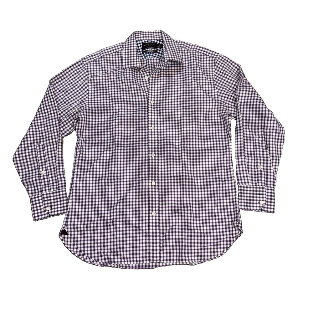 Black Brown Shirt Mens 16-33 Long Sleeve Front Gingham Check Flip Cuff Plaid